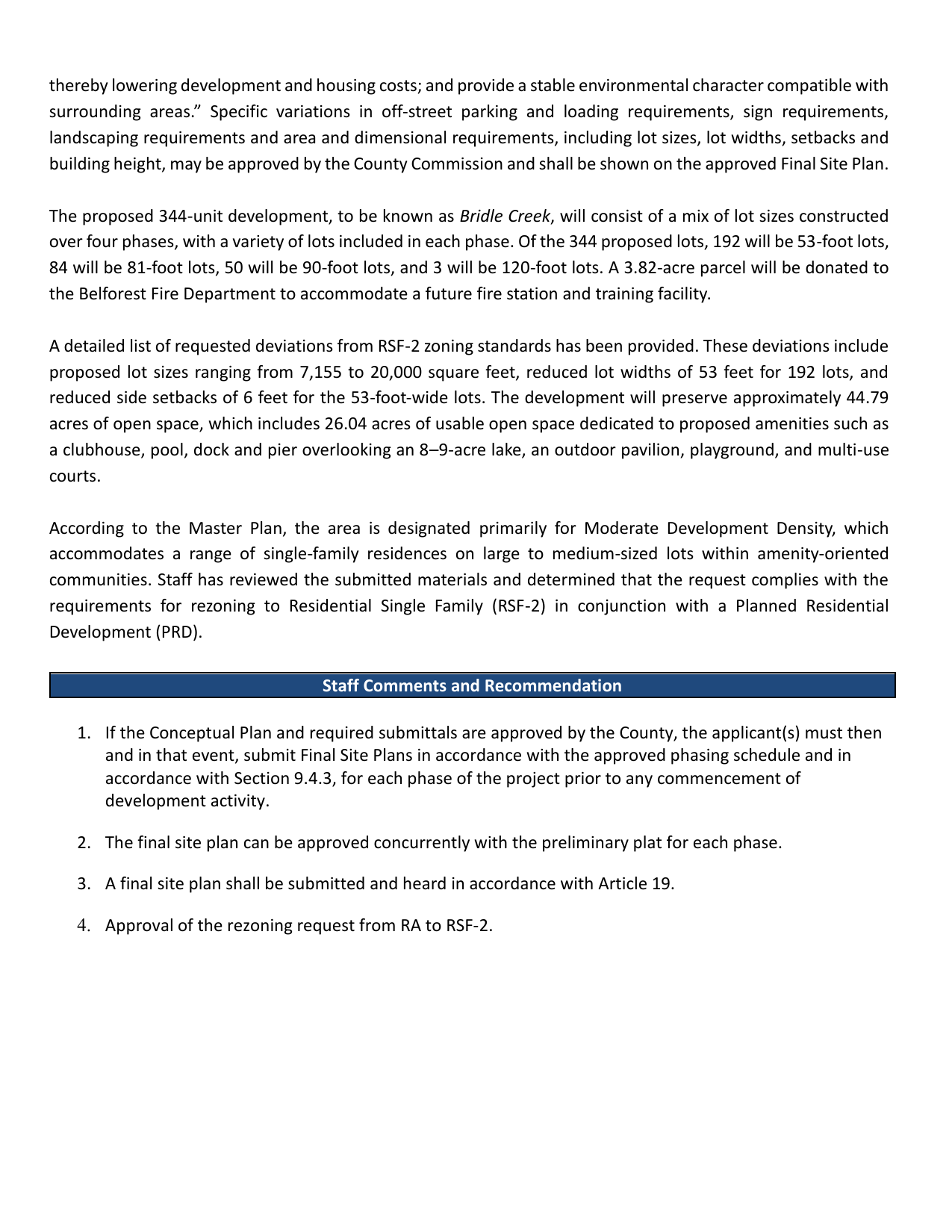 Staff comments and recommendation page