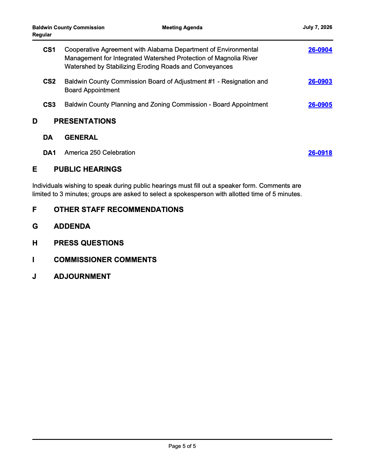 Agenda excerpt for item CS1