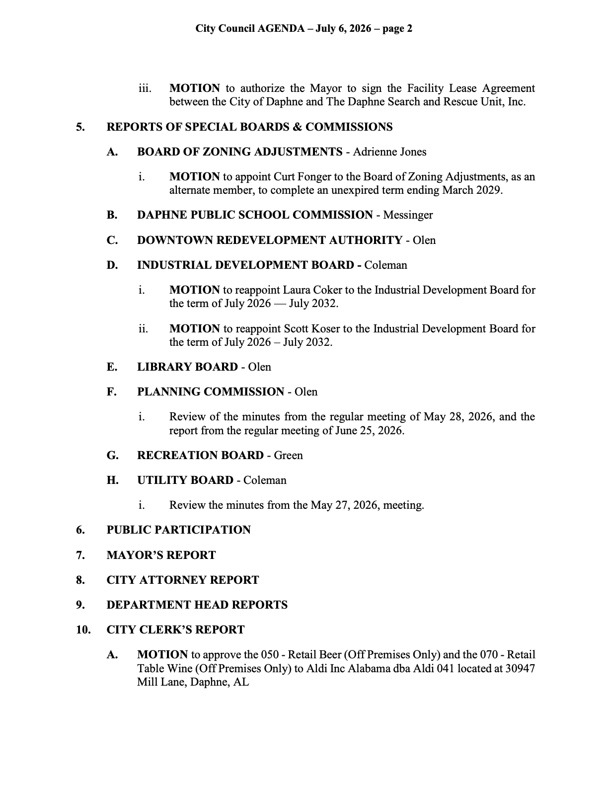 Aldi alcohol-license request under the City Clerk's Report
