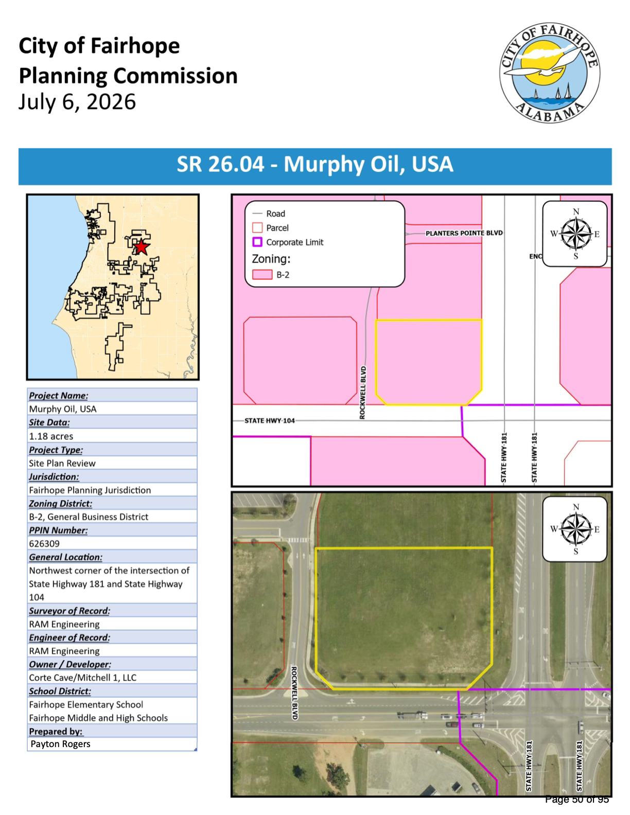 Planning Commission staff cover sheet and location maps for the Murphy Oil site