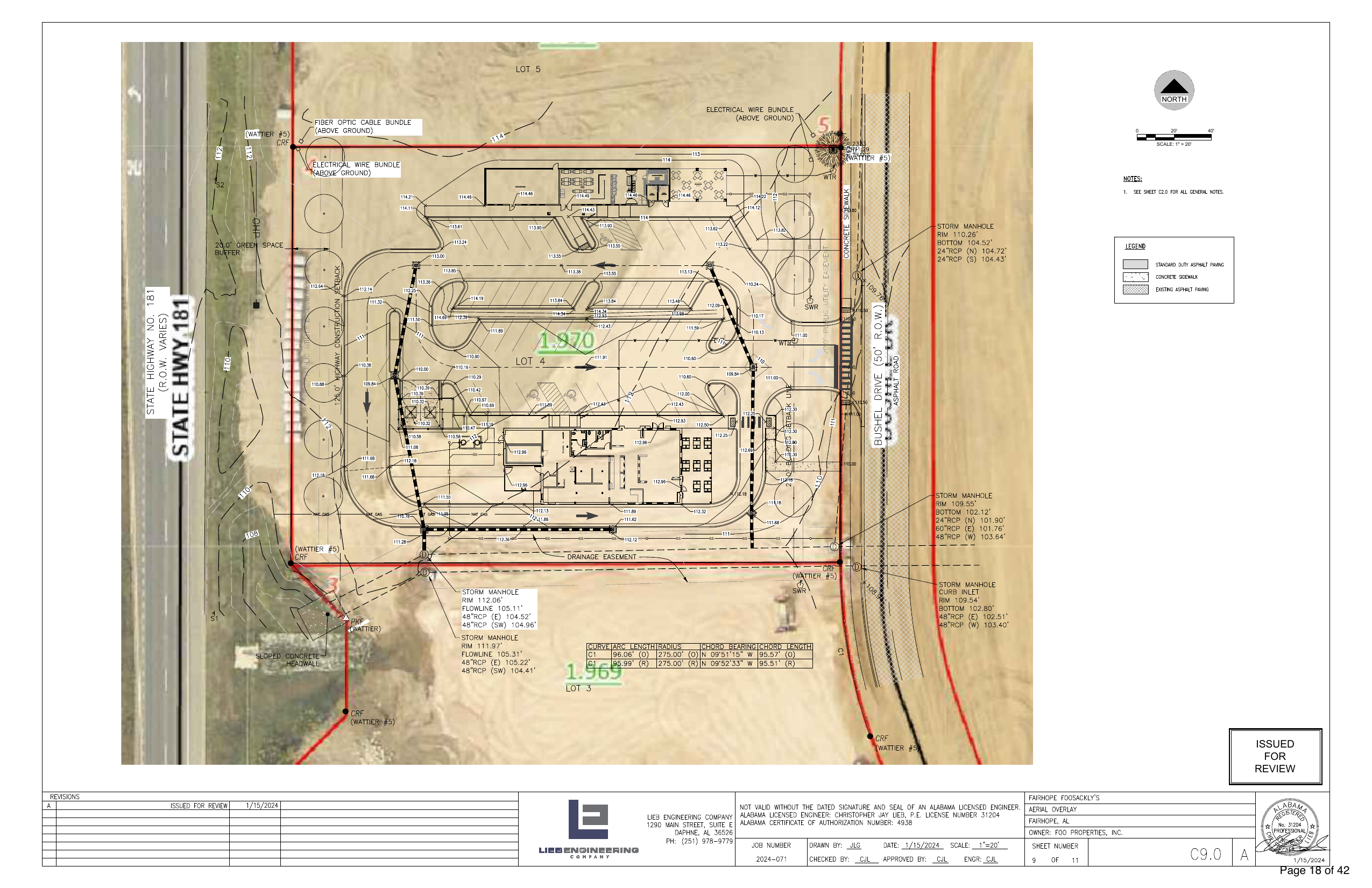 Proposed site plan for Foosackly's on Highway 181, prepared by Lieb Engineering