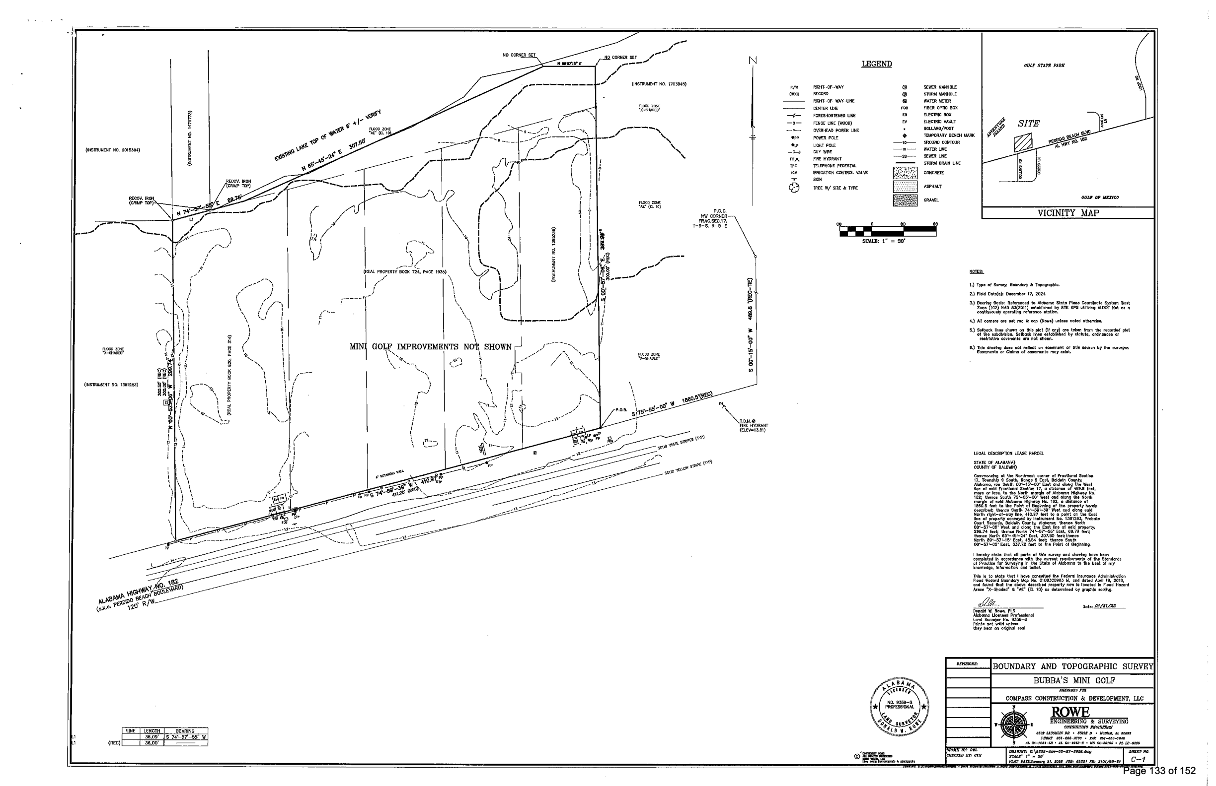 Boundary and topographic survey of the Bubba's Mini Golf parcel