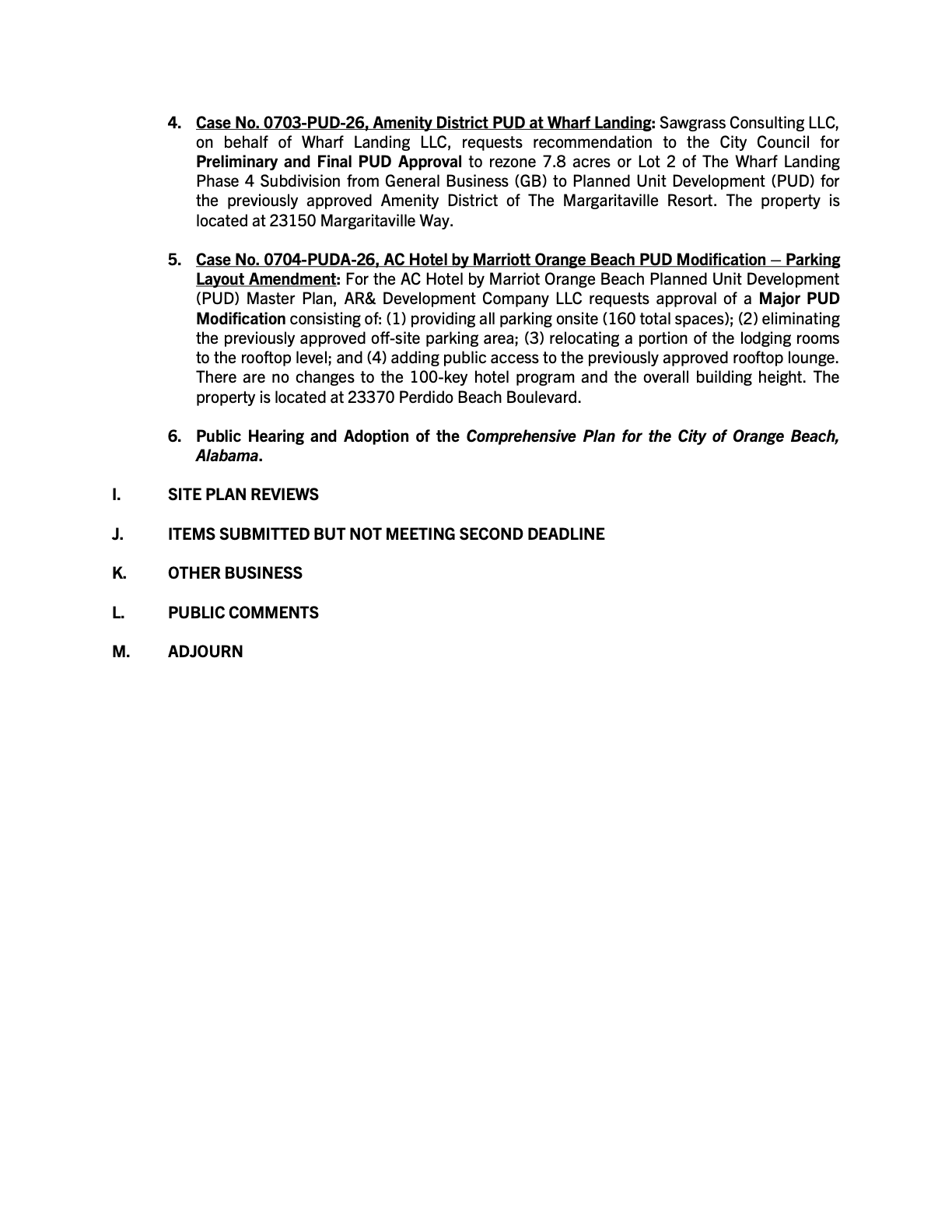 Agenda excerpt for the July 13 Planning Commission meeting