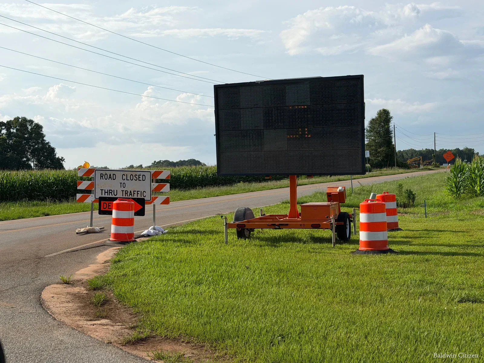 County Road 13 road-closure and detour signs
